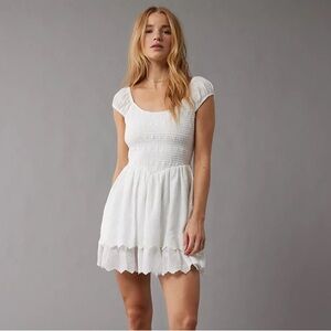 AE Smocked Puff Sleeve Ruffle Mini Dress